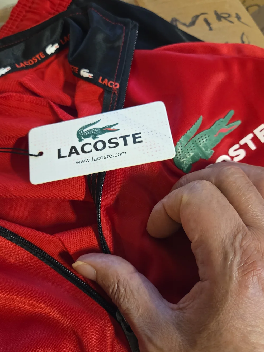 Lacoste Men’s Red Lightweight Zip Shirt Jacket with Green Crocodile Logo